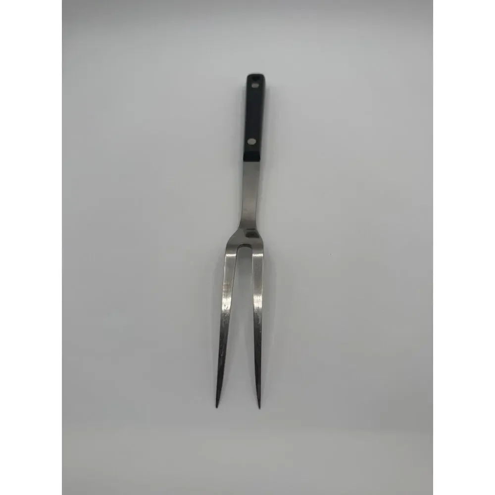 Vintage 1950s Flint Stainless Vanadium USA Carving Fork Black Handle 11.75